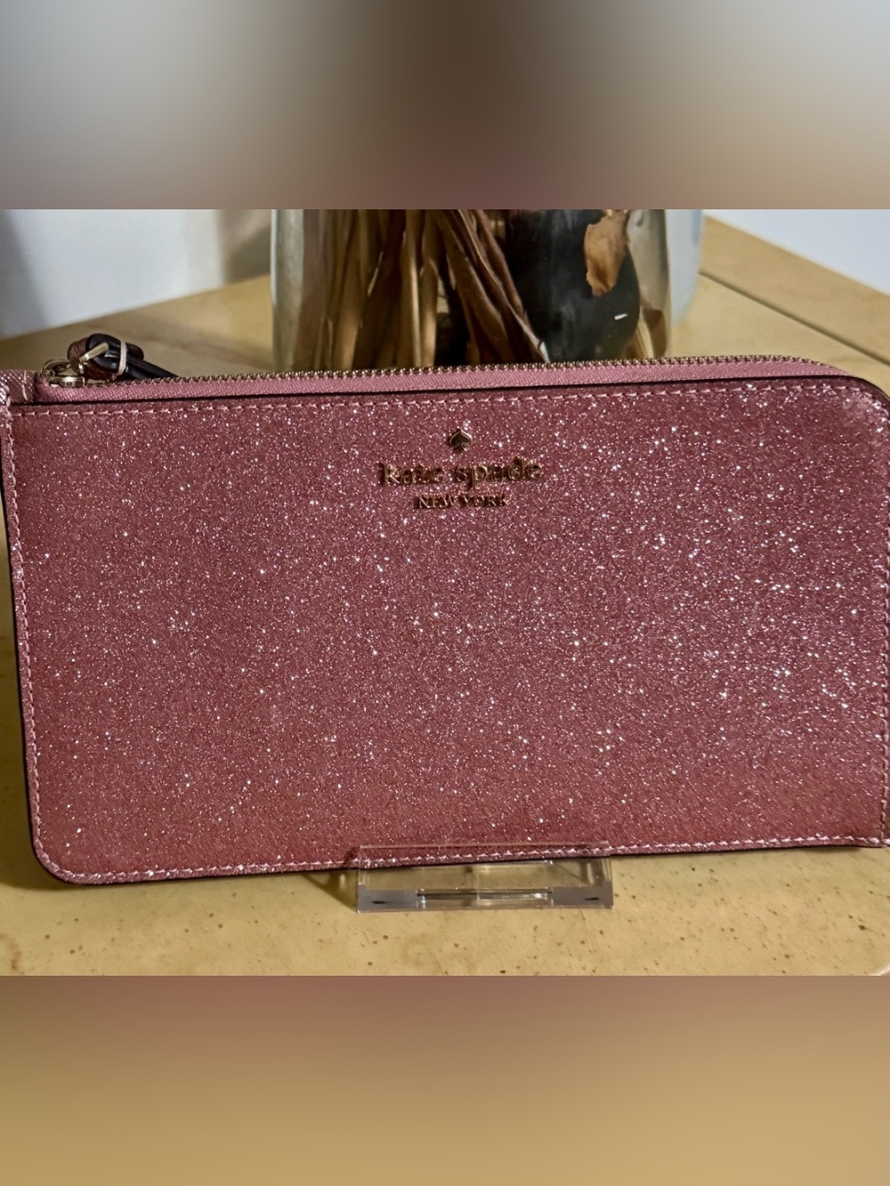 kate spade Glitter Zip Clutch in Sparkling Rose NWOT